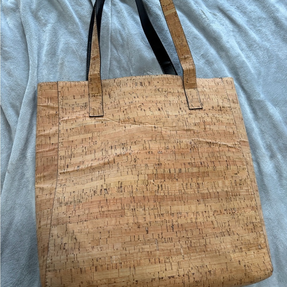 Natural Cork Tote Bag with Black Handles